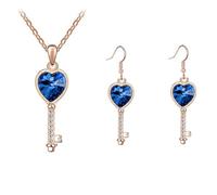Generico Set di due pezzi donna collana pendente con chiave a cuore in cristallo alla moda e orecchini catena versatile di lusso leggero alla moda gioielli romantici per il viaggio dell'amore