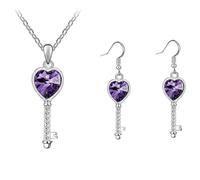 Generico Set di due pezzi donna collana pendente con chiave a cuore in cristallo alla moda e orecchini catena versatile di lusso leggero alla moda gioielli romantici per il viaggio dell'amore