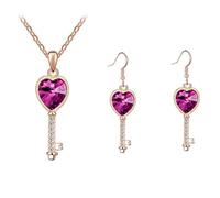 Generico Set di due pezzi donna collana pendente con chiave a cuore in cristallo alla moda e orecchini catena versatile di lusso leggero alla moda gioielli romantici per il viaggio dell'amore