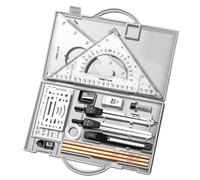 Generico Set di geometria per studenti, 16x kit di strumenti matematici | Strumenti di disegno con scatola di archiviazione, forniture per redazione per artisti architetti ingegneri