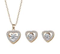 Generico Set di gioielli da donna con orecchini a cuore di moda, collana con ciondolo a forma di cuore, ciondolo con moissanite da un carato, collana lussuosa leggera in argento