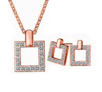 Generico Set di gioielli da donna con orecchini a quadrato e collana con zirconi semplici elegante e versatile in acciaio al titanio che non scolorisce