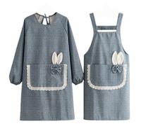 Generico Set di grembiuli in velluto a coste, a maniche lunghe e con bretelle, coprigrembiule in velluto a coste, graziosi, antimacchia e impermeabili, adatti per l'uso in casa e in cucina. (Blu)