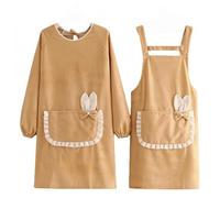 Generico Set di grembiuli in velluto a coste, a maniche lunghe e con bretelle, coprigrembiule in velluto a coste, graziosi, antimacchia e impermeabili, adatti per l'uso in casa e in cucina. (Giallo)