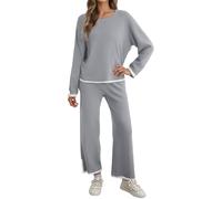 Genérico Set di maglia per le Donne Elegante Maglione a Maniche Lunghe Pantaloni Casual Tinta Unita Confortevole e Cappotto Inverno Vestito per il Tempo Libero Giorno per Giorno, grigio, M