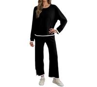 Genérico Set di maglia per le Donne Elegante Maglione a Maniche Lunghe Pantaloni Casual Tinta Unita Confortevole e Cappotto Inverno Vestito per il Tempo Libero Giorno per Giorno, Nero , L