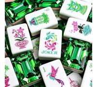 Generico Set di Mahjong americano inciso a tema Green Gemstone (160 pezzi) | Acrilico, 4 strati, con rack, borsa for il trasporto, dadi, club di amici di famiglia da viaggio