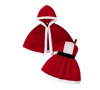 Generico Set di mantelli con Cappuccio e Vestaglia Natalizia per Bambina Abbigliamento Festivo Elegante (Red, 4-5 Years)