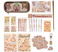 Generico Set di materiale scolastico Capibara - Kit di cancelleria | Adorabile taccuino, astuccio, 6 penne cancellabili e 50 fogli adesivi | Regalo per il rientro a scuola dei bambini