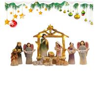 Generico Set di natività natalizia - SET GUASSATTIVA STATUE FAMIGLIA HANTRO | 12 pezzi Figurine Decorazioni natalizie per interno Tavolo da scrivania Scuola Soggiorno Resin Gesù Manger Statue