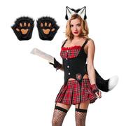 Genérico Set di orecchie e coda di lupo, set di coda realistico, orecchie a clip e guanti per ragazze, accessorio per costume facile da usare per feste in costume carnevale