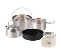 Genérico Set di pentole da campeggio, utensili da cucina, esterni, 4 pezzi, padella antiaderente e padelle per esterni, in acciaio, alpinismo