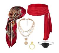 Generico Set di per costumi di pirata - 5 parti Outfit pirati | Flatta oculare della collana per orecchini a cintura di bandana | Carnival Cladding Cosplay, Halloween Party Mask, Teatro Stage