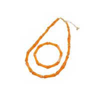 Generico Set di Perline di bambù Fatte a Mano - Bracciale Elastico colorato e Collana per Lo Stile Bohémien da Donna(OR)