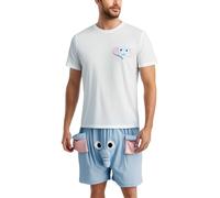 Genérico Set di pigiama da 2 pezzi camicia a maniche corte e pantaloncini accappatoio per uomo estate divertente vestito elefante carino abbigliamento domestico pigiama per uomo, Blu chiaro, L
