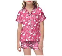 Generico Set di Pigiama da 2 Pezzi per Ragazze,Morbidi e Comodi Pigiami in Raso con Bottoni Abbigliamento Bambina Famiglia Camicie Notte Morbido Pantaloni 2-12 Anni