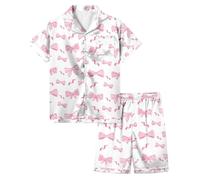 Generico Set di Pigiama da 2 Pezzi per Ragazze,Pigiami Bambina Estivo in Tinta Unita e Pantaloncini Abbigliamento Famiglia Camicie Notte Morbido Pantaloni Pigiami 2-12 Anni