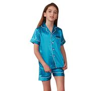 Generico Set di Pigiama da 2 Pezzi per Ragazze Stampa Artistica con Due Tasche Corto Ragazza Abbigliamento casa Vestiti Neonata Femmina Tutine Pigiami Bambina 2-12 Anni