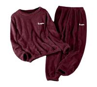 Genérico Set di Pigiama in Flanella per l'Inverno Caldo Pantaloni Donna Morbidi come Un Abbigliamento Invernale Confortevole con Manopole Taglio Rilassato Comfort In Case, Vinaccia, L