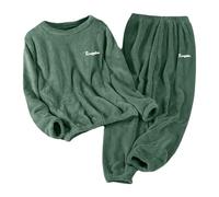 Genérico Set di Pigiama in Flanella per l'Inverno Caldo Pantaloni Donna Morbidi come Un Abbigliamento Invernale Confortevole con Manopole Taglio Rilassato Comfort In Case, verde scuro, XL