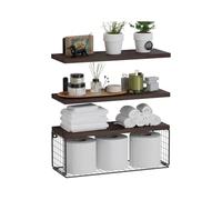 Generico Set Di Portasciugamani Da Parete For Il Bagno Sopra WC, Organizer Con Ripiano Arrotolabile, Compatibile Piccoli Bagni, Scaffale Verticale In Legno Nero(Dark color)