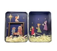 Generico Set di scene tradizionali di natività, scatola di natività natalizia in legno, ornamento religioso della famiglia santa dipinta a mano, decorazioni natalizie per soggiorno da tavolo