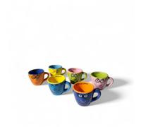 Generico Set di Tazze da Caffè Espresso Colorate, 6 Pezzi, Design Emoticon Divertenti, Ceramica Multicolore, Stile Italiano con Scritte Buongiorno, Ciao, Sveglia, Uffa