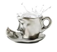 Generico Set Di Tazze Da Caffè Kiss, Da Caffè Per Il Viso, Set Da Tè Con Piattino Thinker, Di Tazze Da Tè E Piattino Dal Design Astratto Di Una Coppia Di Baci Da 100 Ml Per La Decorazione Domes