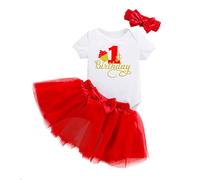 Generico Set Di Vestiti Per Il Primo Compleanno Della Neonata - Tutina A Maniche Corte Con Lettera 1" + Gonna Tutù E Fiocco Per Capelli | Grazioso Vestito Da Festa Per, Confortevole Per Bambini