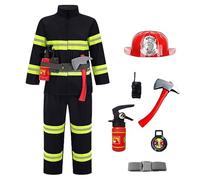 Generico Set di Vigile del Fuoco Gioco d'Imitazione per Bambini, Costume da Pompiere Bambini Include Giacca, 8 Accessori di Pompieri,Costume Carnevale per Bambini