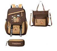 Generico Set di zaini Capybara, carte casual, custodia a silicone con -3-3 con una borsa a tracolla e zaino impermeabile nel design dei cartoni animati, ideale per la scuola, i viaggi o come