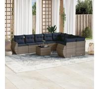 Generico Set Divani da Giardino 10 pz con Cuscini Grigio in Polyrattan,Mobili da Giardino,Mobili e sedie da Giardino,unità per Divano componibile da esterno-3221850