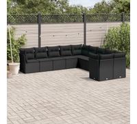 Generico Set Divani da Giardino 10pz con Cuscini in Polyrattan Nero,Nero,86.4kg,3250074