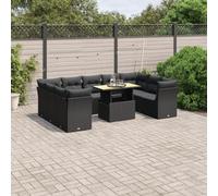 Generico Set Divani da Giardino 10pz con Cuscini in Polyrattan Nero,Nero,86.8kg,3270992