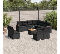Generico Set Divani da Giardino 12 pz con Cuscini Nero in Polyrattan,Nero,91.6kg,3226090