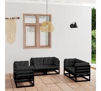 Generico Set Divani da Giardino 6 pz con Cuscini Legno Massello Pino,Nero,86.64kg,3076493