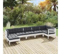 Generico Set Divani da Giardino 7 pz con Cuscini Bianchi Legno di Pino,Bianco,70.82kg,3096551
