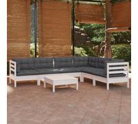 Generico Set Divani da Giardino 7 pz con Cuscini Bianchi Legno di Pino,Bianco,70.82kg,3096690