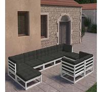 Generico Set Divani da Giardino 9 pz con Cuscini Massello di Pino Bianco,Bianco,116.28kg,3077155