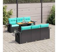 Generico Set Divani da Giardino con Cuscini 7pz Nero Polyrattan,Nero,70kg,3327109