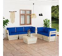 Generico Set Divani da Giardino su Pallet 6 pz con Cuscini Legno Abete,Blu,122.7kg,3063526
