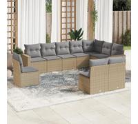 Generico Set Divano da Giardino 10 pz con Cuscini Beige in Polyrattan,Beige,86.2kg,3251446