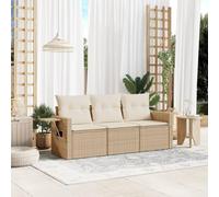 Generico Set Divano da Giardino 3 pz con Cuscini Beige in Polyrattan,Beige,26.8kg,3219857