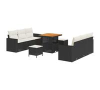 Generico Set Divano da Giardino 9 PCS Nero polyrattan,Nero,71kg,3361565