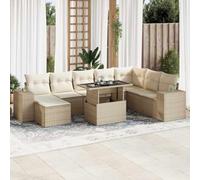 Generico Set Divano da Giardino 9 pz con Cuscini Beige in Polyrattan,Beige,86.5kg,3326849