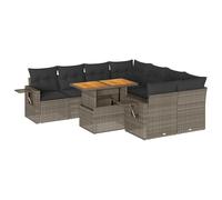 Genérico Set Divano da Giardino 9 pz con Cuscini Grigio in Polyrattan,Grigio,86.2kg,3327133