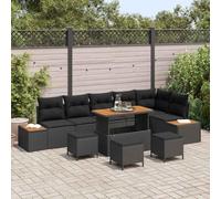Generico Set Divano da Giardino con Cuscino 10 PCS Nero Poly Rattan,Nero,73.3kg,3362939