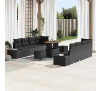 Generico Set Divano da Giardino con Cuscino 11 PCS Nero Poly Rattan,Nero,86.8kg,3362759