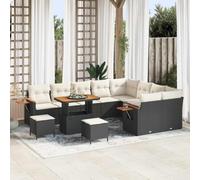 Generico Set Divano da Giardino con Cuscino 12 PCS Nero e Crema,Mobili,Mobili da Giardino,Mobili e sedie da Giardino,Divani da giardino-3363215
