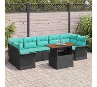 Generico Set Divano da Giardino con Cuscino 8 PCS Nero e Blu polyrattan,Mobili da Giardino,Mobili e sedie da Giardino,Divani da giardino-3349304